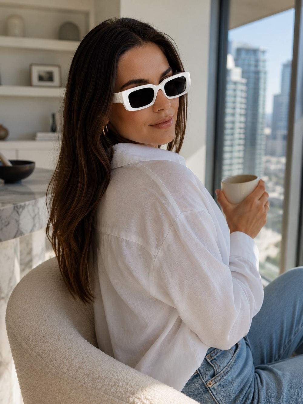 White rectangular sunglasses 90s vibes